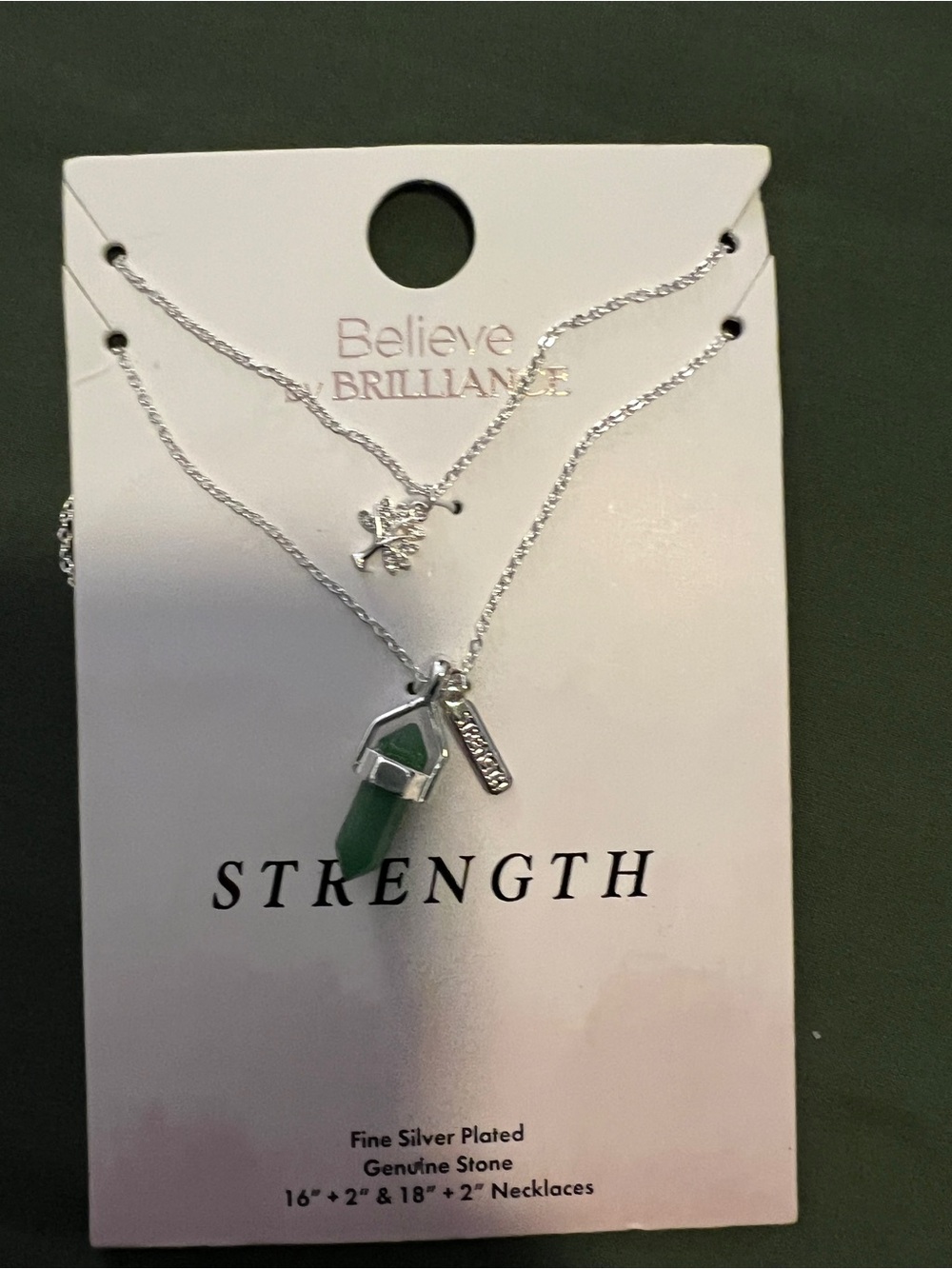 Strength Green Stone Pendant and Tree Necklace Set